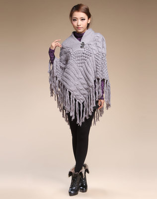 ppt灰色素色絞花毛織大披肩ppe4wz6364g00